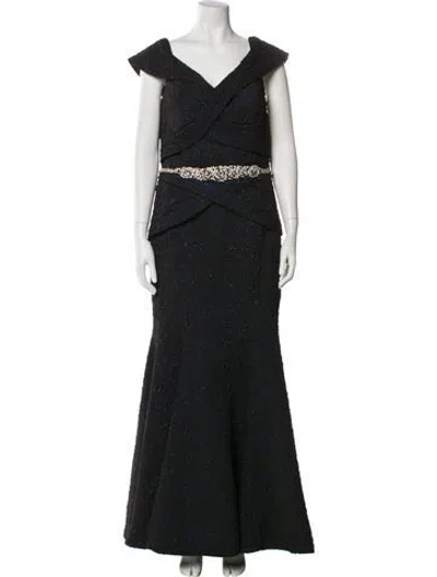 Pre-owned Terani Couture V-neck Long Dress In Black