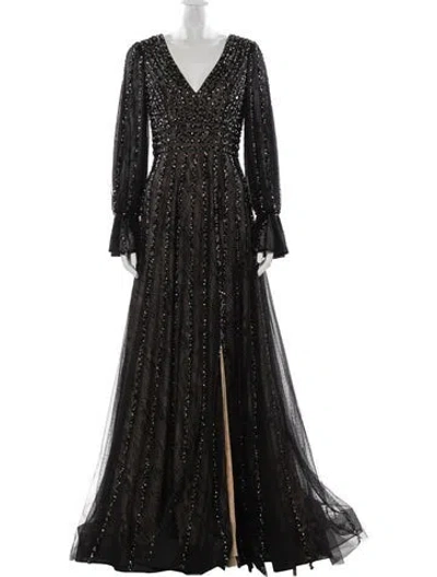 Pre-owned Terani Couture V-neck Long Dress In Black