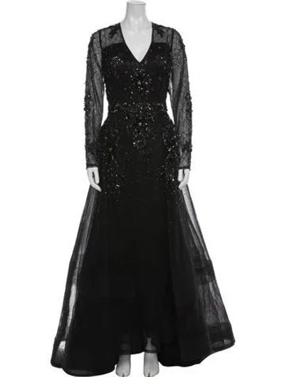 Pre-owned Terani Couture V-neck Long Dress In Black