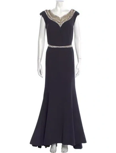 Pre-owned Terani Couture V-neck Long Dress In Blue