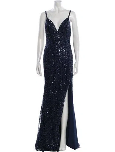 Pre-owned Terani Couture V-neck Long Dress In Blue