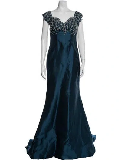 Pre-owned Terani Couture V-neck Long Dress In Blue