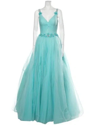 Pre-owned Terani Couture V-neck Long Dress In Blue