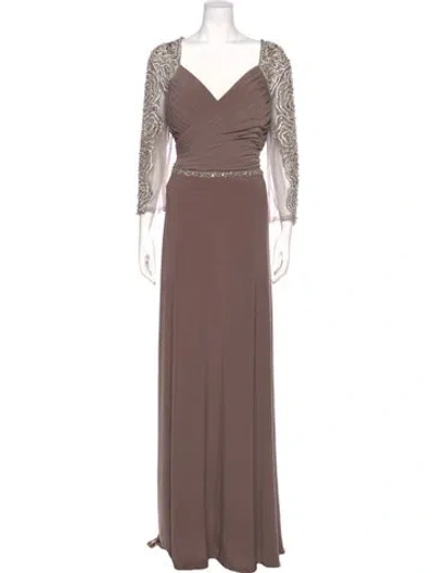 Pre-owned Terani Couture V-neck Long Dress In Brown