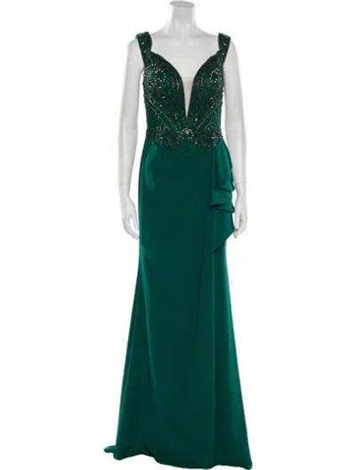 Pre-owned Terani Couture V-neck Long Dress In Green