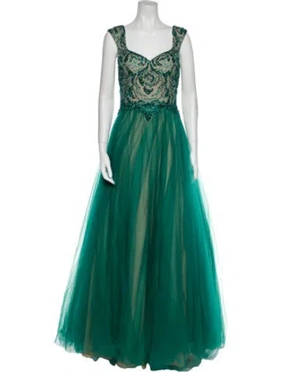 Pre-owned Terani Couture V-neck Long Dress In Green