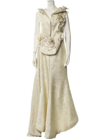 Pre-owned Terani Couture V-neck Long Dress In Green