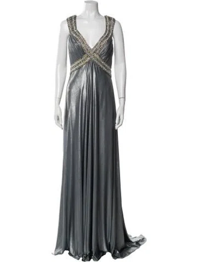 Pre-owned Terani Couture V-neck Long Dress In Green