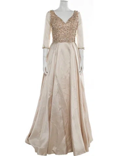 Pre-owned Terani Couture V-neck Long Dress In Neutral