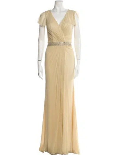 Pre-owned Terani Couture V-neck Long Dress In Neutral