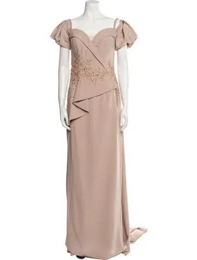 Pre-owned Terani Couture V-neck Long Dress In Neutral