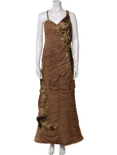 Pre-owned Terani Couture V-neck Long Dress In Neutral