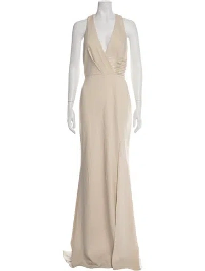 Pre-owned Terani Couture V-neck Long Dress In Neutrals