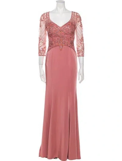 Pre-owned Terani Couture V-neck Long Dress In Pink