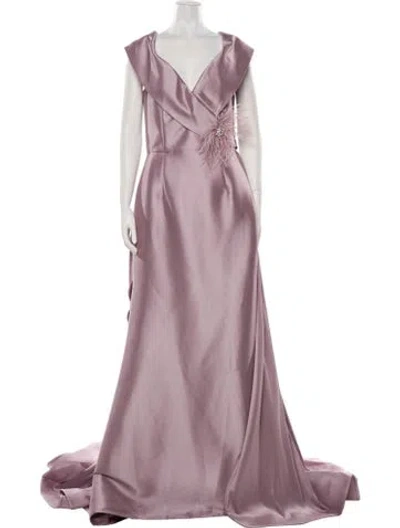 Pre-owned Terani Couture V-neck Long Dress In Purple
