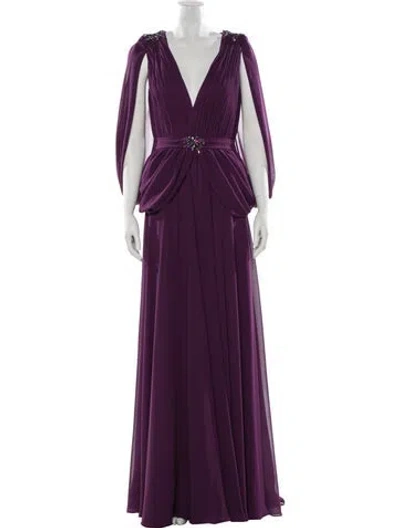Pre-owned Terani Couture V-neck Long Dress In Purple