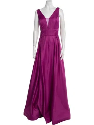 Pre-owned Terani Couture V-neck Long Dress In Purple