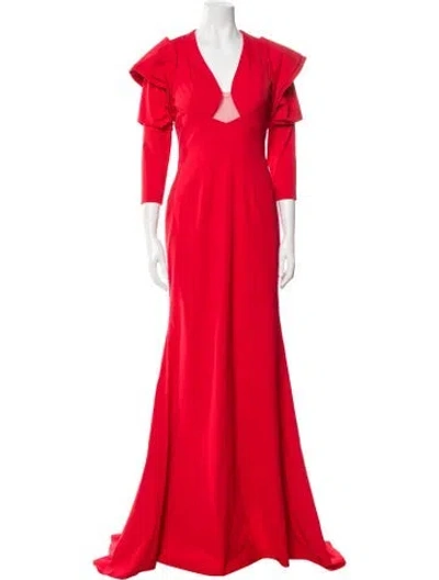 Pre-owned Terani Couture V-neck Long Dress In Red