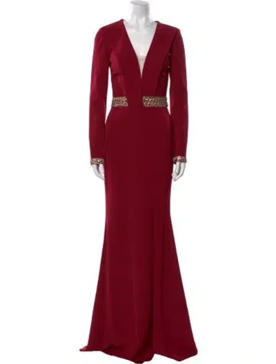 Pre-owned Terani Couture V-neck Long Dress In Red