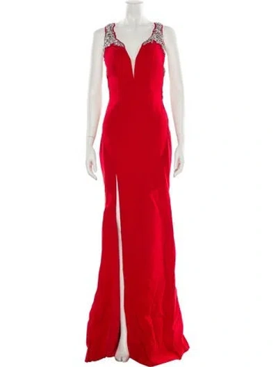 Pre-owned Terani Couture V-neck Long Dress In Red