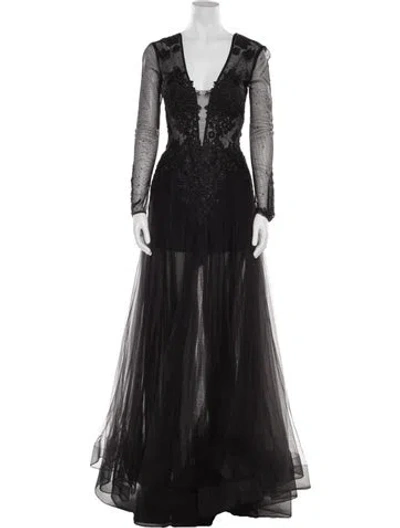 Pre-owned Terani Couture V-neck Long Dress W/ Tags In Black