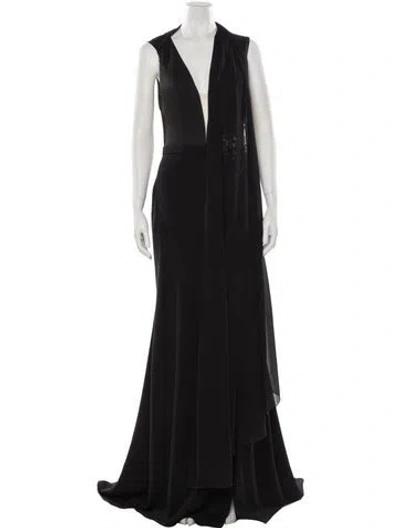 Pre-owned Terani Couture V-neck Long Dress W/ Tags In Black