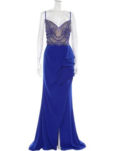 Pre-owned Terani Couture V-neck Long Dress W/ Tags In Blue