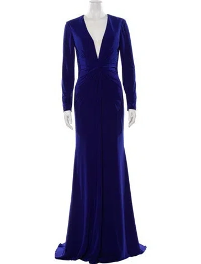 Pre-owned Terani Couture V-neck Long Dress W/ Tags In Blue