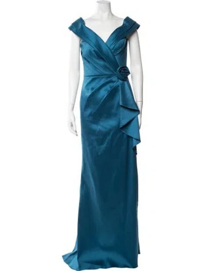 Pre-owned Terani Couture V-neck Long Dress W/ Tags In Blue