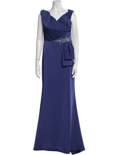 Pre-owned Terani Couture V-neck Long Dress W/ Tags In Blue