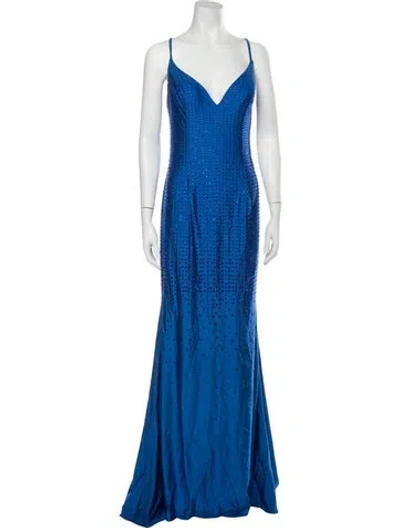 Pre-owned Terani Couture V-neck Long Dress W/ Tags In Blue