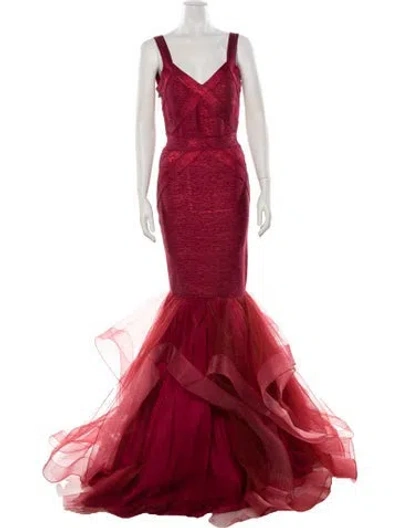 Pre-owned Terani Couture V-neck Long Dress W/ Tags In Burgundy