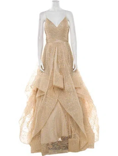 Pre-owned Terani Couture V-neck Long Dress W/ Tags In Gold