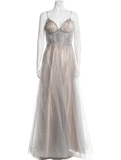 Pre-owned Terani Couture V-neck Long Dress W/ Tags In Gray