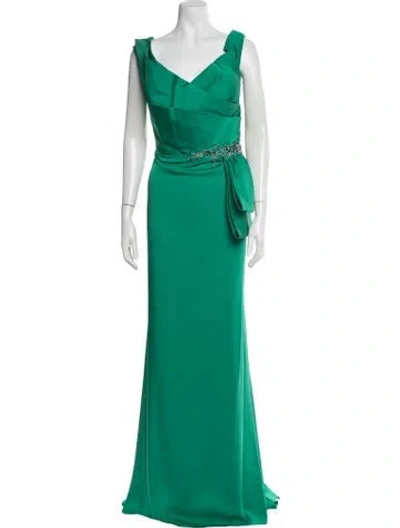 Pre-owned Terani Couture V-neck Long Dress W/ Tags In Green