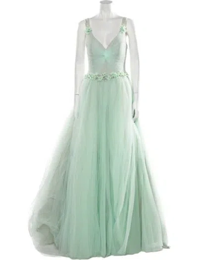 Pre-owned Terani Couture V-neck Long Dress W/ Tags In Green