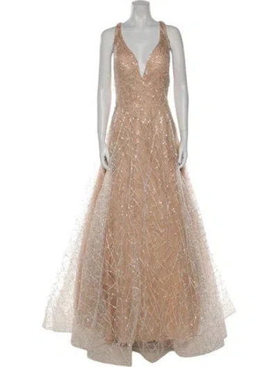 Pre-owned Terani Couture V-neck Long Dress W/ Tags In Neutral