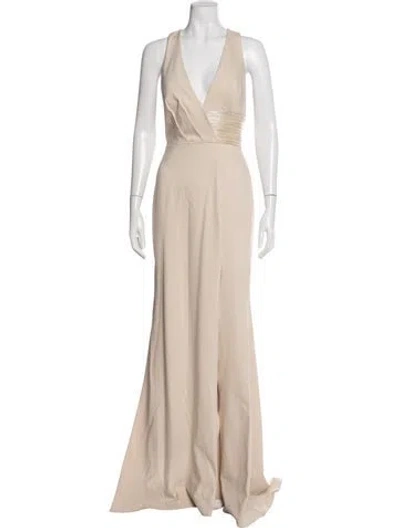 Pre-owned Terani Couture V-neck Long Dress W/ Tags In Neutral