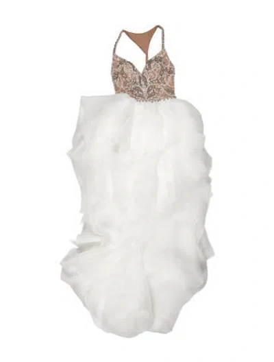 Pre-owned Terani Couture V-neck Long Dress In White