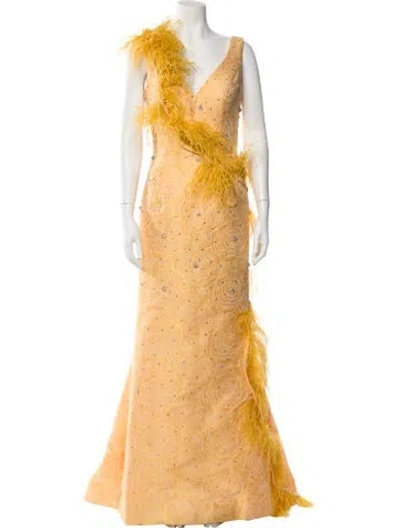 Pre-owned Terani Couture V-neck Long Dress In Yellow