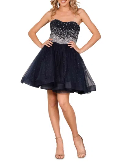 Terani Couture Women's Strapless Beaded Flare Party Dress In Navy