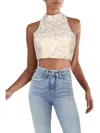 Terani Couture Womens Lace Embellished Crop Top In White