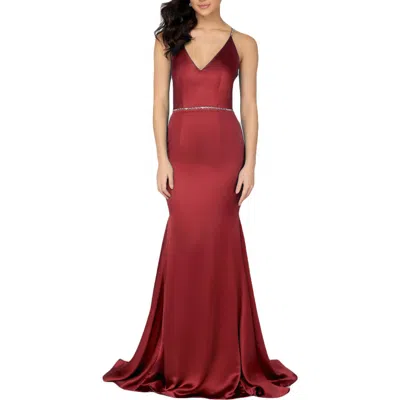 Terani Couture Womens Satin Embellished Halter Dress In Burgundy