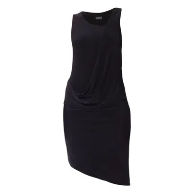 Terese Sydonna Women's Black Asymmetrical Draped Front Midi Dress