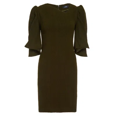 Terese Sydonna Women's Green Olive Cable Knit Pleated Fan Sleeve Dress