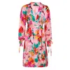 Terese Sydonna Women's Printed Long Charmeuse Robe With Tie-sleeves And Belt