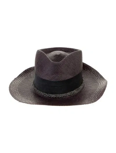 Pre-owned Teressa Foglia Raffia Sun Hat In Black