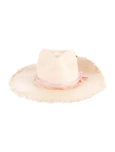Pre-owned Teressa Foglia Straw And Leather Fedora Hat In Neutral