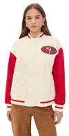 Terez 49rs Colorblock Bomber Jacket 49ers Sugar Swizzle/red In Metallic