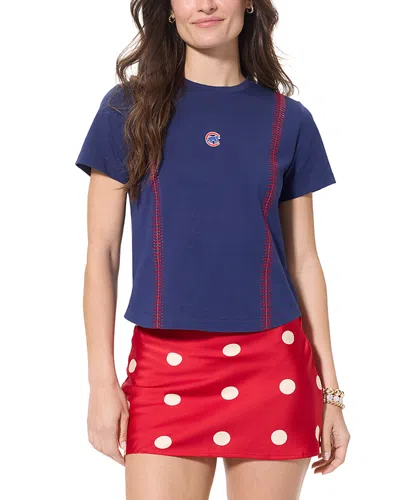 Terez Baseball Stitch Baby Tee In Blue